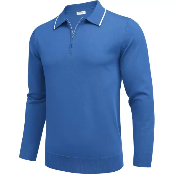 COOFANDY Men's Knit Polo Shirt Long Sleeve Quarter Zip Polo Sweater Casual Golf Shirts Vintage Striped Collar Polo