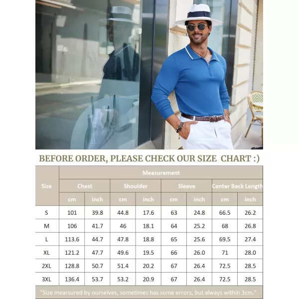 COOFANDY Men's Knit Polo Shirt Long Sleeve Quarter Zip Polo Sweater Casual Golf Shirts Vintage Striped Collar Polo