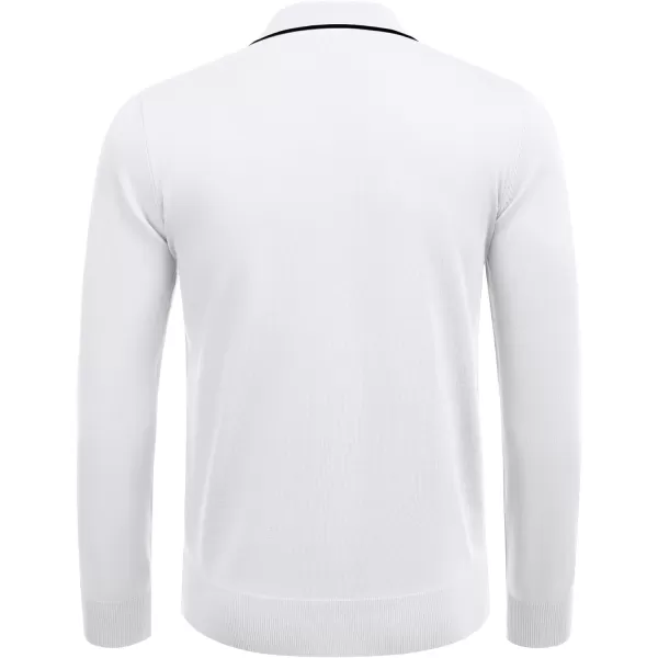 COOFANDY Men's Knit Polo Shirt Long Sleeve Quarter Zip Polo Sweater Casual Golf Shirts Vintage Striped Collar Polo