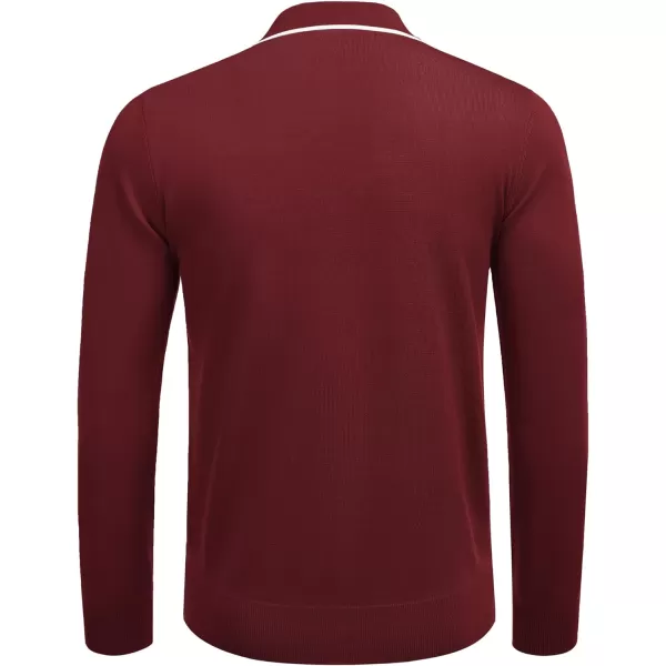 COOFANDY Men's Knit Polo Shirt Long Sleeve Quarter Zip Polo Sweater Casual Golf Shirts Vintage Striped Collar Polo