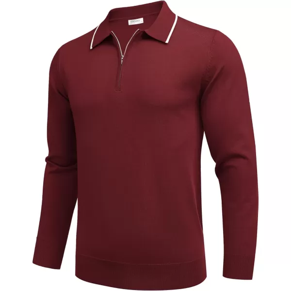 COOFANDY Men's Knit Polo Shirt Long Sleeve Quarter Zip Polo Sweater Casual Golf Shirts Vintage Striped Collar Polo