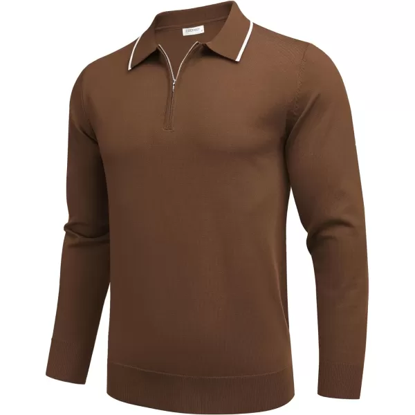 COOFANDY Men's Knit Polo Shirt Long Sleeve Quarter Zip Polo Sweater Casual Golf Shirts Vintage Striped Collar Polo