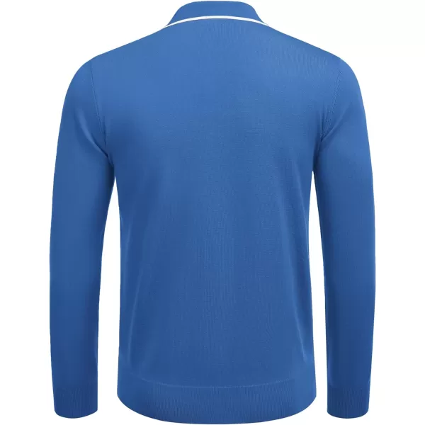 COOFANDY Men's Knit Polo Shirt Long Sleeve Quarter Zip Polo Sweater Casual Golf Shirts Vintage Striped Collar Polo