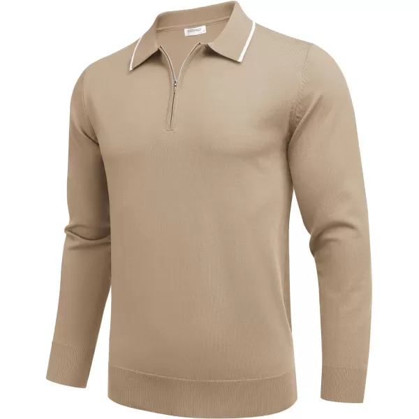 COOFANDY Men's Knit Polo Shirt Long Sleeve Quarter Zip Polo Sweater Casual Golf Shirts Vintage Striped Collar Polo