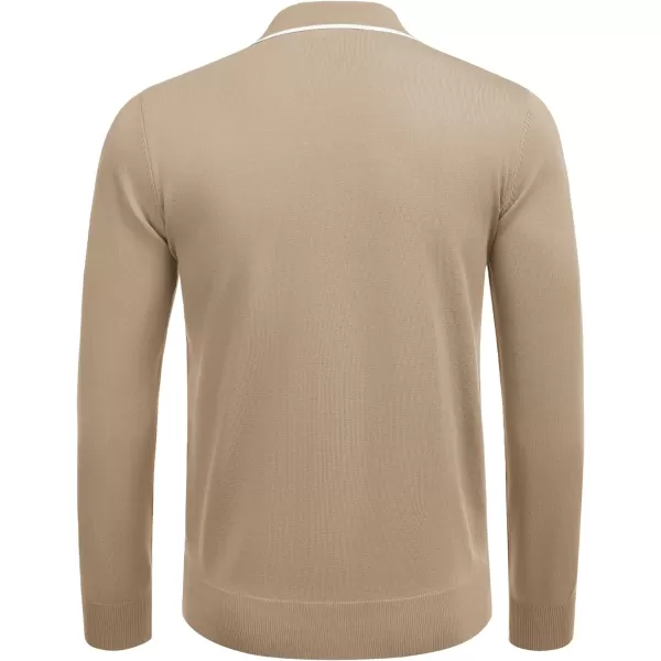 COOFANDY Men's Knit Polo Shirt Long Sleeve Quarter Zip Polo Sweater Casual Golf Shirts Vintage Striped Collar Polo