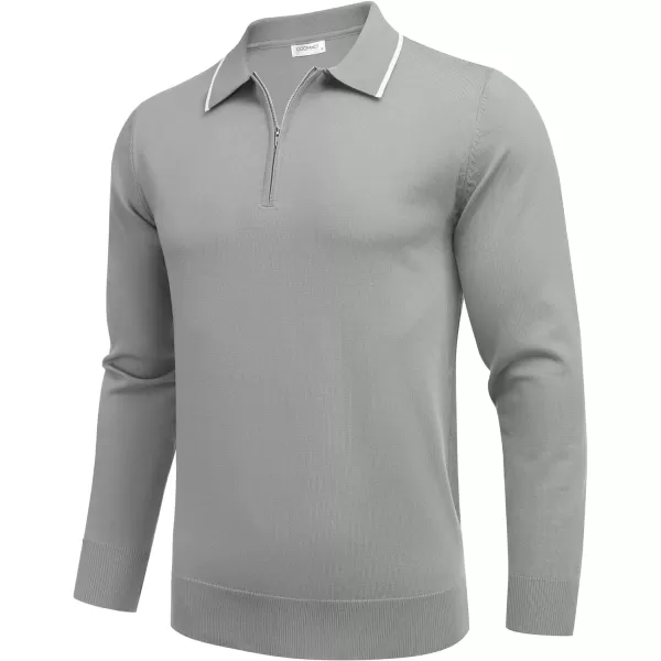COOFANDY Men's Knit Polo Shirt Long Sleeve Quarter Zip Polo Sweater Casual Golf Shirts Vintage Striped Collar Polo