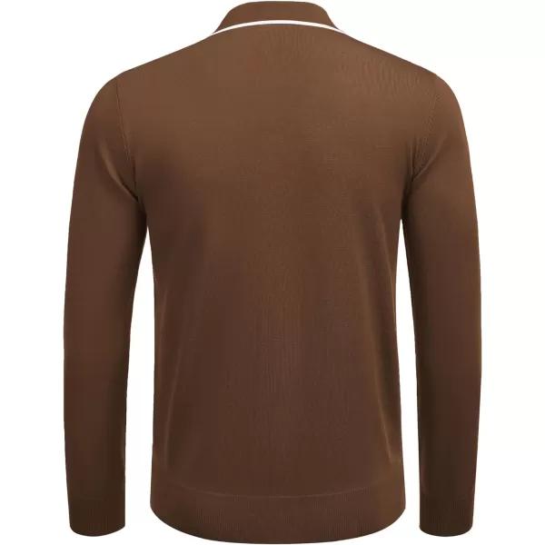 COOFANDY Men's Knit Polo Shirt Long Sleeve Quarter Zip Polo Sweater Casual Golf Shirts Vintage Striped Collar Polo