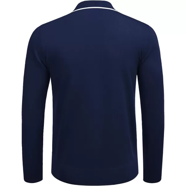 COOFANDY Men's Knit Polo Shirt Long Sleeve Quarter Zip Polo Sweater Casual Golf Shirts Vintage Striped Collar Polo