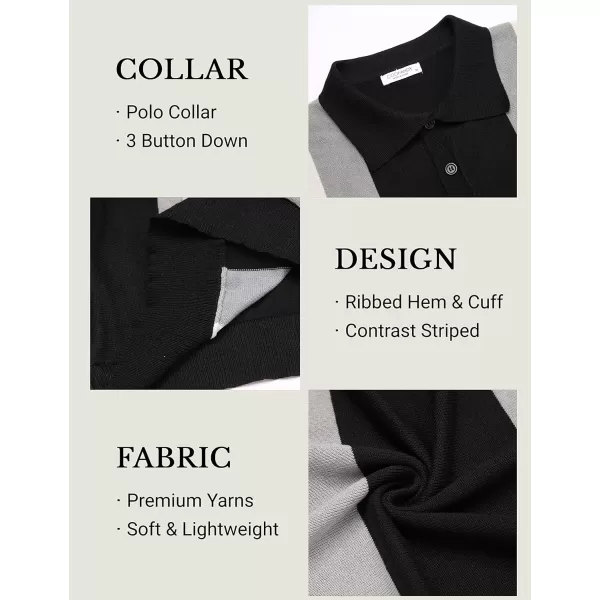 COOFANDY Men's Knit Polo Shirt Short Sleeve Vintage Striped Golf Shirt