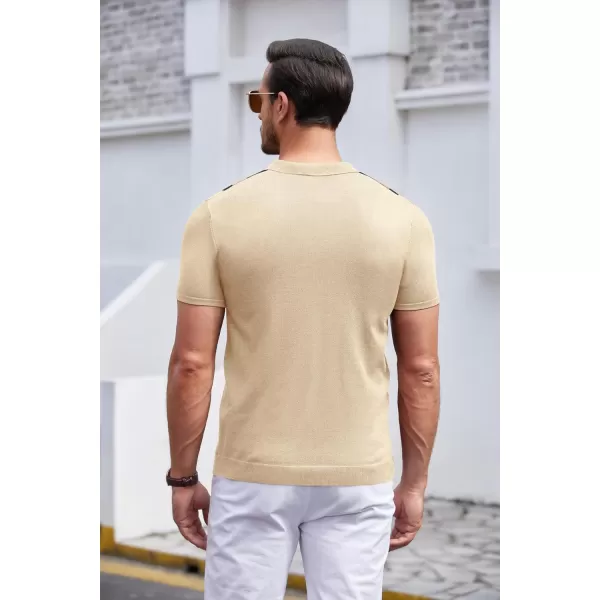 COOFANDY Men's Knit Polo Shirt Short Sleeve Vintage Striped Golf Shirt