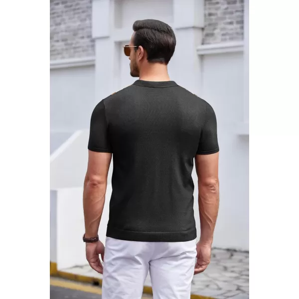 COOFANDY Men's Knit Polo Shirt Short Sleeve Vintage Striped Golf Shirt