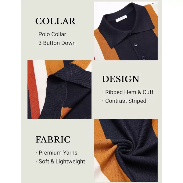 COOFANDY Men's Knit Polo Shirt Short Sleeve Vintage Striped Golf Shirt