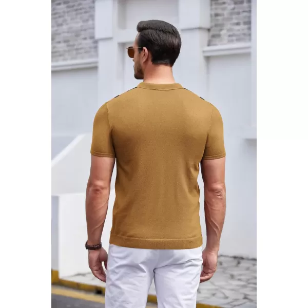 COOFANDY Men's Knit Polo Shirt Short Sleeve Vintage Striped Golf Shirt