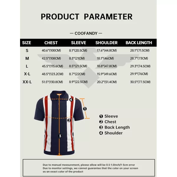 COOFANDY Men's Knit Polo Shirt Short Sleeve Vintage Striped Golf Shirt