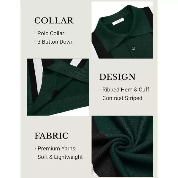 COOFANDY Men's Knit Polo Shirt Short Sleeve Vintage Striped Golf Shirt