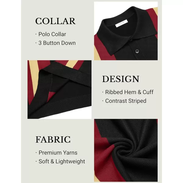 COOFANDY Men's Knit Polo Shirt Short Sleeve Vintage Striped Golf Shirt
