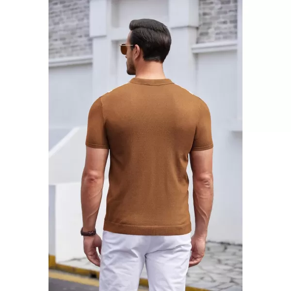 COOFANDY Men's Knit Polo Shirt Short Sleeve Vintage Striped Golf Shirt