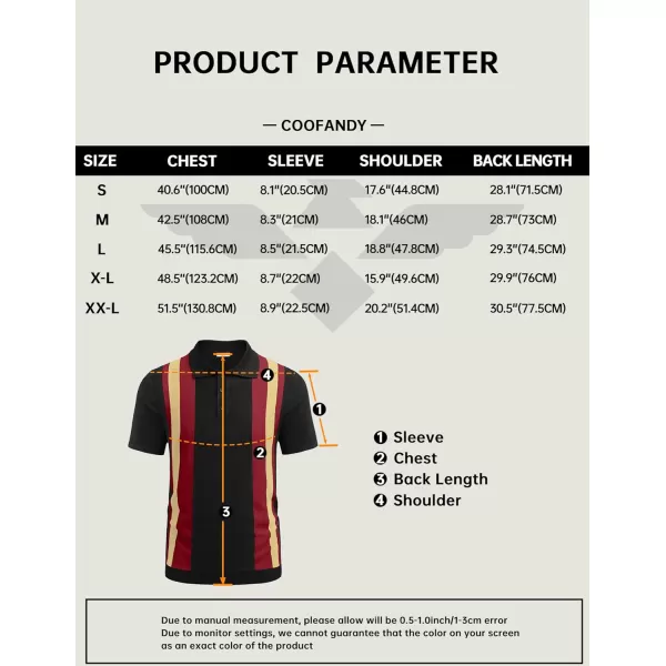 COOFANDY Men's Knit Polo Shirt Short Sleeve Vintage Striped Golf Shirt