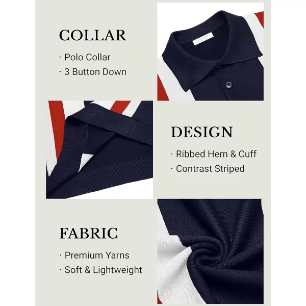 COOFANDY Men's Knit Polo Shirt Short Sleeve Vintage Striped Golf Shirt