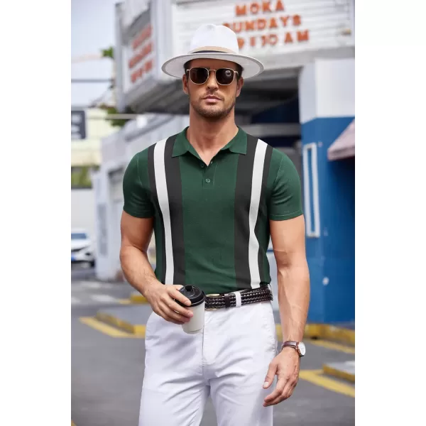 COOFANDY Men's Knit Polo Shirt Short Sleeve Vintage Striped Golf Shirt