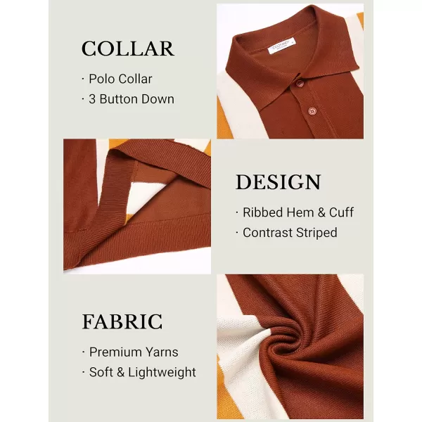 COOFANDY Men's Knit Polo Shirt Short Sleeve Vintage Striped Golf Shirt