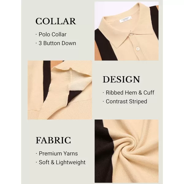 COOFANDY Men's Knit Polo Shirt Short Sleeve Vintage Striped Golf Shirt