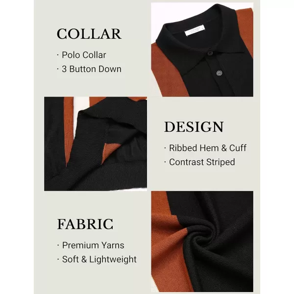 COOFANDY Men's Knit Polo Shirt Short Sleeve Vintage Striped Golf Shirt