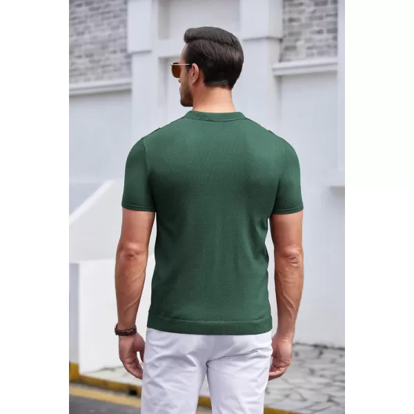 COOFANDY Men's Knit Polo Shirt Short Sleeve Vintage Striped Golf Shirt