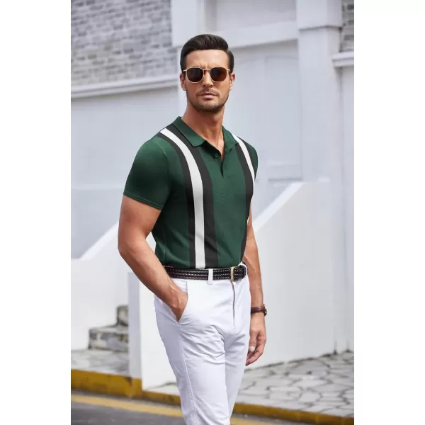 COOFANDY Men's Knit Polo Shirt Short Sleeve Vintage Striped Golf Shirt