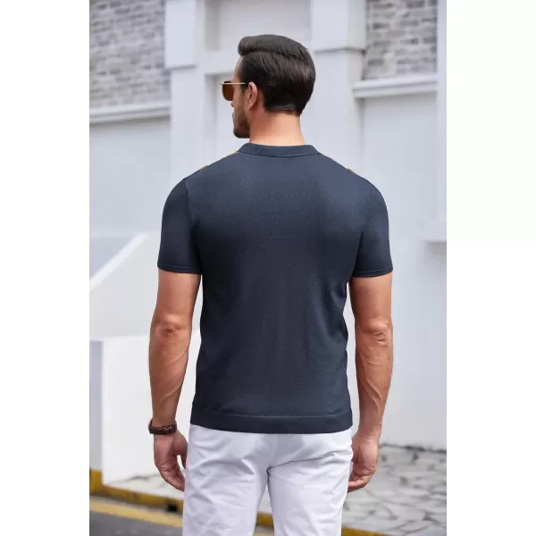COOFANDY Men's Knit Polo Shirt Short Sleeve Vintage Striped Golf Shirt