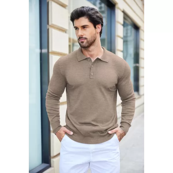COOFANDY Mens Knit Polo Shirts Casual Long Sleeve Classic Polo Shirts Button Down Golf Shirts