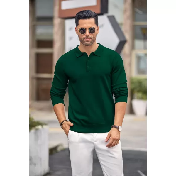 COOFANDY Mens Knit Polo Shirts Casual Long Sleeve Classic Polo Shirts Button Down Golf Shirts