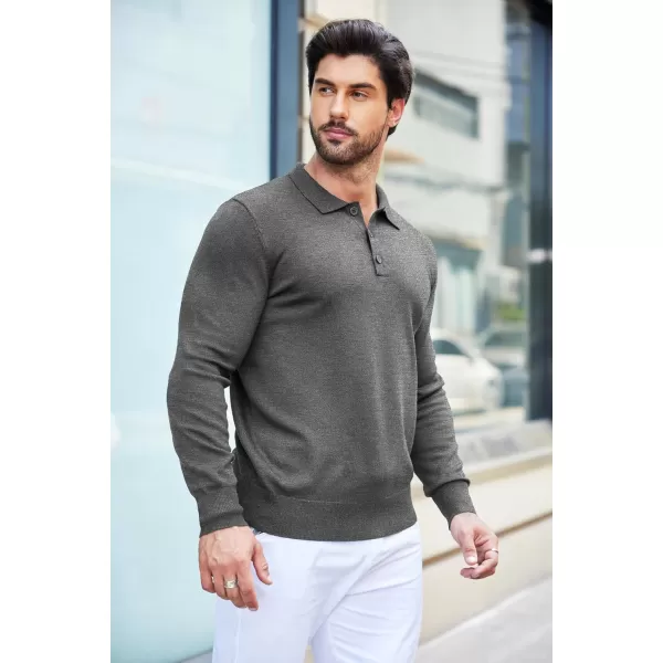 COOFANDY Mens Knit Polo Shirts Casual Long Sleeve Classic Polo Shirts Button Down Golf Shirts