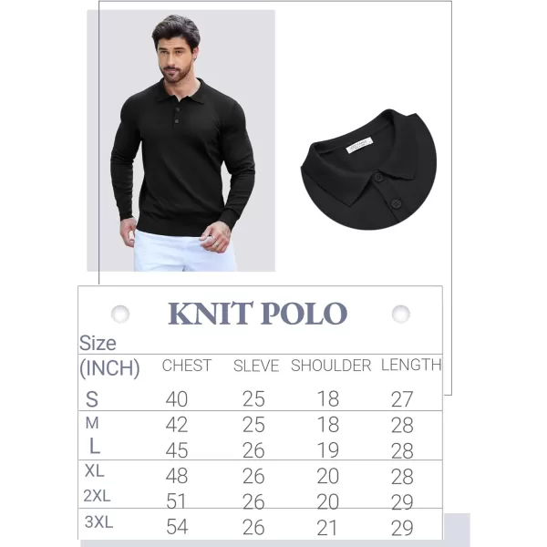 COOFANDY Mens Knit Polo Shirts Casual Long Sleeve Classic Polo Shirts Button Down Golf Shirts