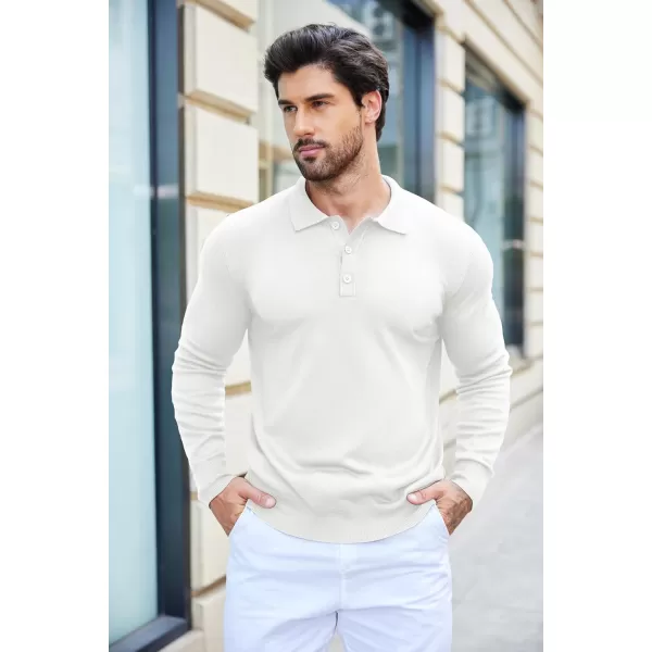 COOFANDY Mens Knit Polo Shirts Casual Long Sleeve Classic Polo Shirts Button Down Golf Shirts