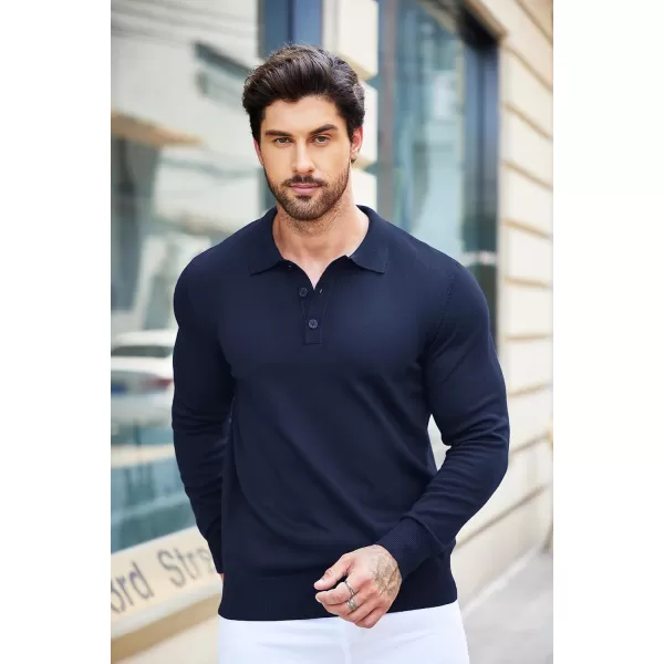 COOFANDY Mens Knit Polo Shirts Casual Long Sleeve Classic Polo Shirts Button Down Golf Shirts