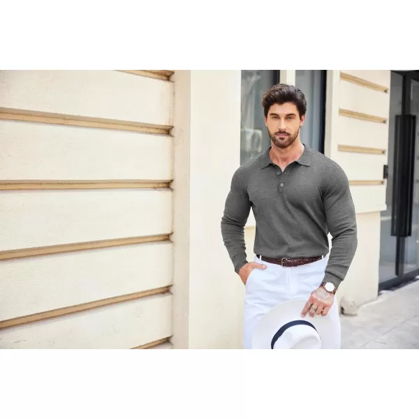 COOFANDY Mens Knit Polo Shirts Casual Long Sleeve Classic Polo Shirts Button Down Golf Shirts