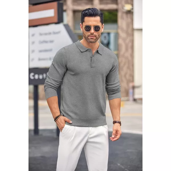 COOFANDY Mens Knit Polo Shirts Casual Long Sleeve Classic Polo Shirts Button Down Golf Shirts