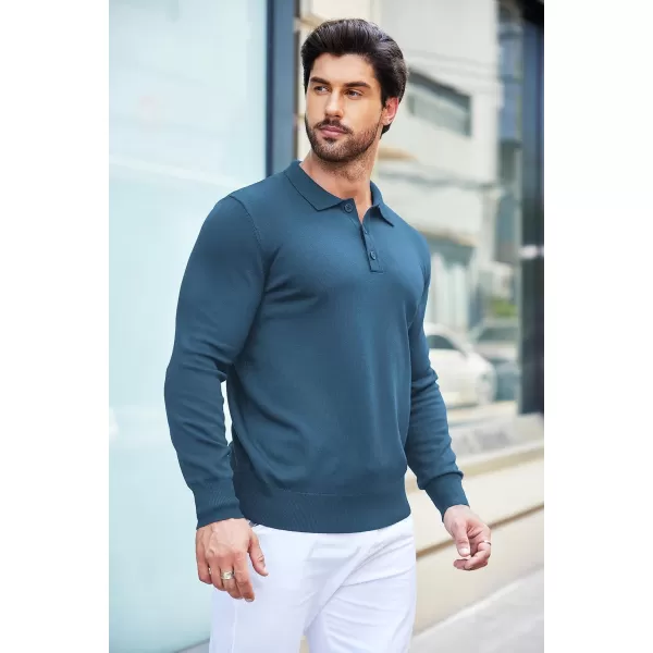 COOFANDY Mens Knit Polo Shirts Casual Long Sleeve Classic Polo Shirts Button Down Golf Shirts