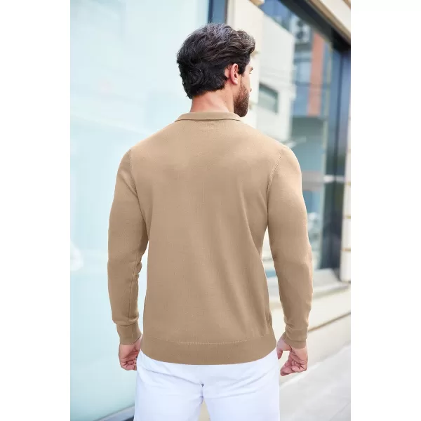 COOFANDY Mens Knit Polo Shirts Casual Long Sleeve Classic Polo Shirts Button Down Golf Shirts