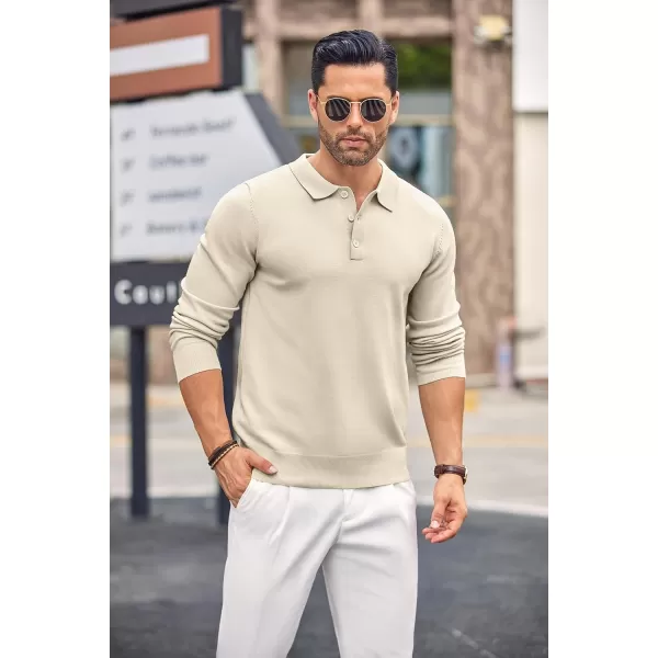 COOFANDY Mens Knit Polo Shirts Casual Long Sleeve Classic Polo Shirts Button Down Golf Shirts