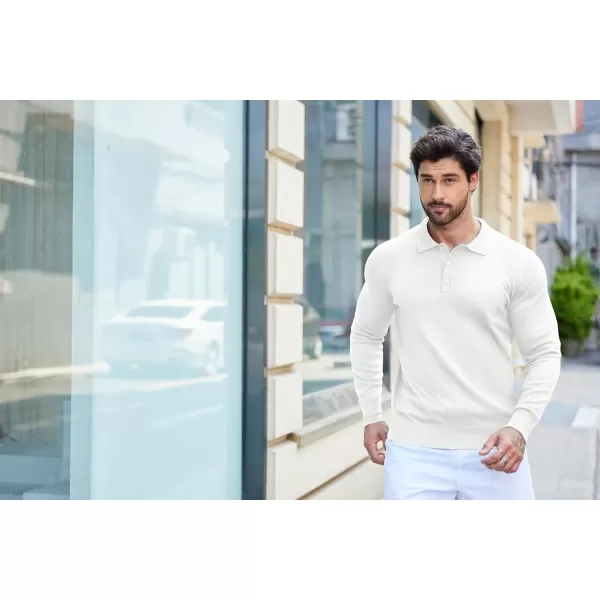 COOFANDY Mens Knit Polo Shirts Casual Long Sleeve Classic Polo Shirts Button Down Golf Shirts