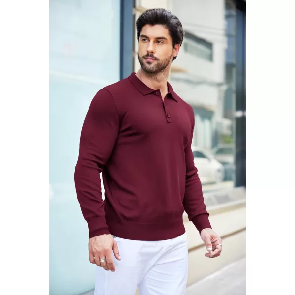 COOFANDY Mens Knit Polo Shirts Casual Long Sleeve Classic Polo Shirts Button Down Golf Shirts