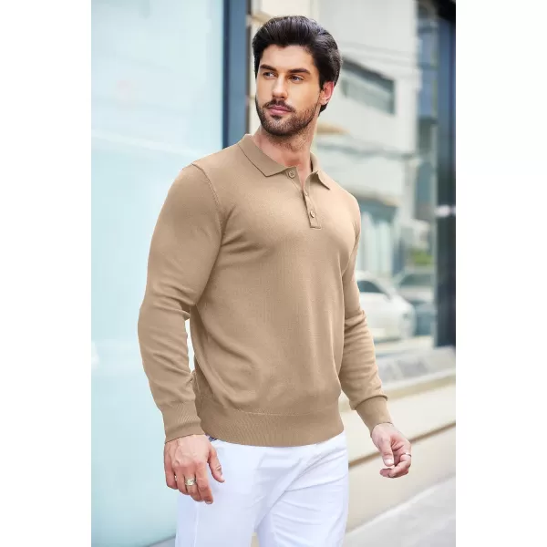 COOFANDY Mens Knit Polo Shirts Casual Long Sleeve Classic Polo Shirts Button Down Golf Shirts