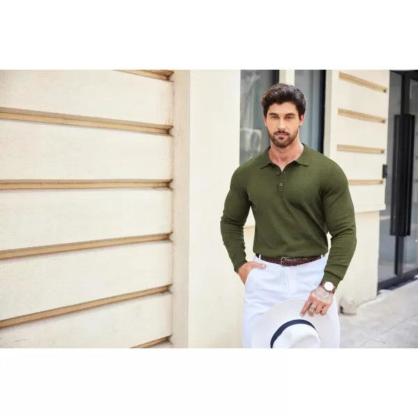COOFANDY Mens Knit Polo Shirts Casual Long Sleeve Classic Polo Shirts Button Down Golf Shirts