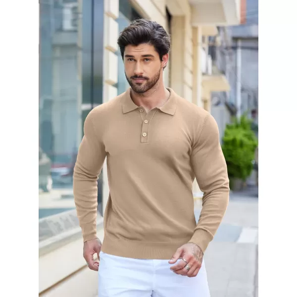 COOFANDY Mens Knit Polo Shirts Casual Long Sleeve Classic Polo Shirts Button Down Golf Shirts