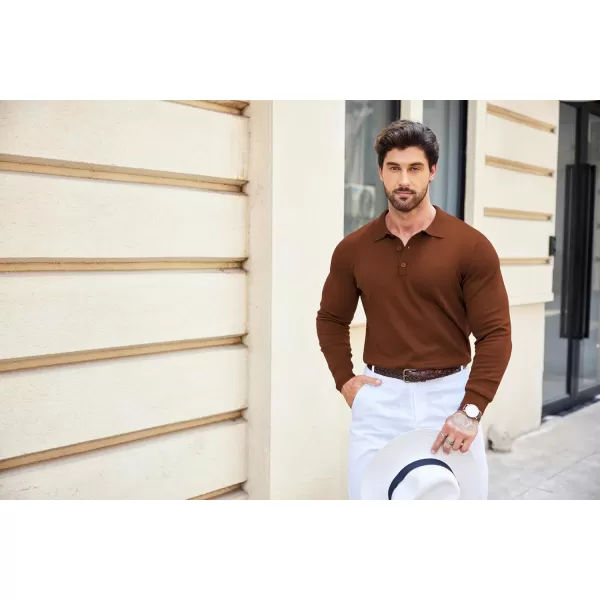 COOFANDY Mens Knit Polo Shirts Casual Long Sleeve Classic Polo Shirts Button Down Golf Shirts