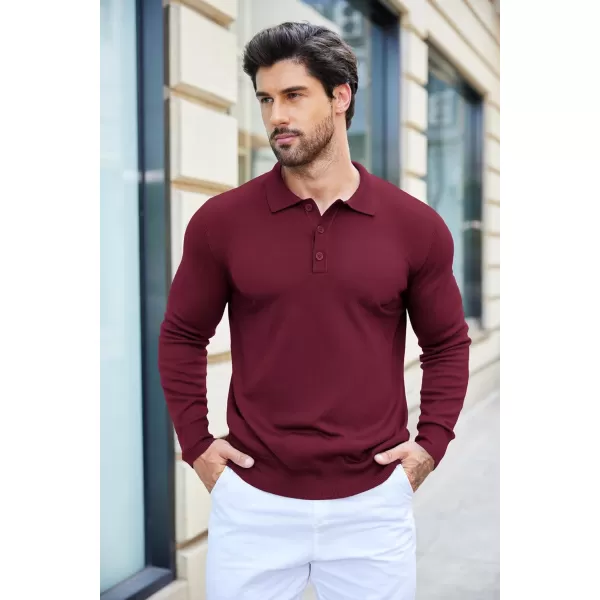 COOFANDY Mens Knit Polo Shirts Casual Long Sleeve Classic Polo Shirts Button Down Golf Shirts