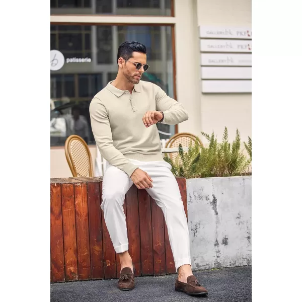 COOFANDY Mens Knit Polo Shirts Casual Long Sleeve Classic Polo Shirts Button Down Golf Shirts