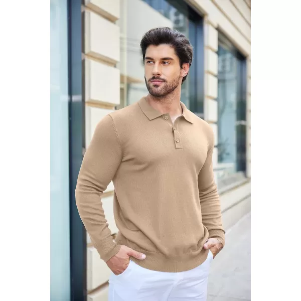 COOFANDY Mens Knit Polo Shirts Casual Long Sleeve Classic Polo Shirts Button Down Golf Shirts